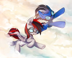 Size: 3000x2400 | Tagged: safe, artist:maren, oc, oc only, flying, glasses, high res, sky