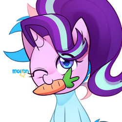 Size: 1200x1200 | Tagged: safe, artist:maren, edit, starlight glimmer, oc, oc:blue chewings, g4, carrot, face swap, food