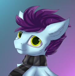 Size: 2832x2895 | Tagged: safe, artist:snowstormbat, oc, oc only, oc:tundra, pony, bust, clothes, gradient background, high res, looking at you, male, portrait, scarf, solo, stallion