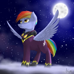 Size: 2400x2400 | Tagged: safe, artist:captainpudgemuffin, rainbow blaze, pony, g4, clothes, cloud, costume, high res, male, moon, night, shadowbolts costume, solo