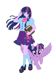 Size: 4237x6000 | Tagged: safe, artist:pink1ejack, kotobukiya, twilight sparkle, alicorn, human, pony, equestria girls, g4, absurd resolution, bishoujo, book, clothes, cute, female, glasses, human ponidox, humanized, i can't believe it's not sci-twi, japanese, kotobukiya twilight sparkle, looking at you, mare, miniskirt, moe, open mouth, pleated skirt, self ponidox, shoes, simple background, skirt, smiling, socks, solo, transparent background, twiabetes, twilight sparkle (alicorn), twilight's professional glasses, vector