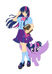 Size: 4237x6000 | Tagged: safe, artist:pink1ejack, kotobukiya, twilight sparkle, alicorn, human, pony, equestria girls, g4, absurd resolution, bishoujo, book, clothes, cute, female, glasses, human coloration, human ponidox, humanized, i can't believe it's not sci-twi, japanese, kotobukiya twilight sparkle, looking at you, mare, miniskirt, moe, open mouth, pleated skirt, self ponidox, shoes, simple background, skirt, smiling, socks, solo, transparent background, twiabetes, twilight sparkle (alicorn), twilight's professional glasses, vector
