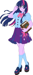 Size: 2705x6000 | Tagged: safe, artist:pink1ejack, kotobukiya, twilight sparkle, human, equestria girls, g4, absurd resolution, bishoujo, book, clothes, cute, female, glasses, humanized, i can't believe it's not sci-twi, japanese, kotobukiya twilight sparkle, looking at you, meganekko, miniskirt, moe, pleated skirt, shoes, simple background, skirt, smiling, socks, solo, transparent background, twiabetes, twilight's professional glasses, vector
