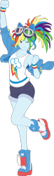 Size: 1842x6000 | Tagged: safe, artist:pink1ejack, rainbow dash, human, equestria girls, g4, armpits, blue skin, clothes, cute, dashabetes, denim shorts, female, goggles, high res, jacket, legs, moe, one eye closed, pony ears, sexy, shorts, simple background, smiling, solo, tank top, tomboy, transparent background, vector, wink