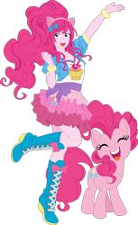 Size: 3667x6000 | Tagged: safe, artist:pink1ejack, kotobukiya, pinkie pie, human, pony, equestria girls, g4, absurd resolution, boots, clothes, cute, eyes closed, female, human ponidox, jacket, kotobukiya pinkie pie, miniskirt, moe, open mouth, ponytail, rah rah skirt, raised leg, self ponidox, shoes, simple background, skirt, smiling, solo, transparent background, vector