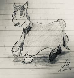 Size: 2845x3024 | Tagged: safe, oc, oc only, earth pony, pony, clothes, german, high res, lined paper, mud, officer, poncho, rain, solo, traditional art, zeltbahn