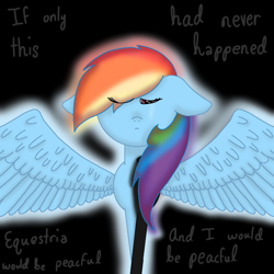 Size: 1000x1000 | Tagged: safe, artist:asiandra dash, rainbow dash, pegasus, pony, g4, black background, clothes, crying, female, rainbow factory dash, sad, simple background, solo, spread wings, text, uniform, wings