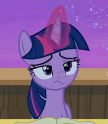 Size: 641x737 | Tagged: safe, screencap, twilight sparkle, alicorn, pony, g4, once upon a zeppelin, cropped, female, glowing horn, horn, solo, twilight sparkle (alicorn), twilight sparkle is not amused, unamused