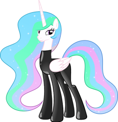Size: 1754x1820 | Tagged: safe, anonymous artist, color edit, edit, princess celestia, alicorn, pony, g4, catsuit, colored, female, folded wings, latex, latex suit, looking at you, mare, recolor, rubber, simple background, smiling, smiling at you, solo, transparent background, wings