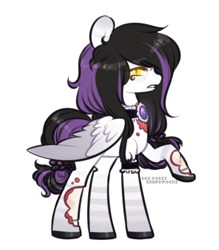 Size: 365x417 | Tagged: safe, artist:mvnchies, oc, oc only, pegasus, pony, undead, zombie, zombie pony, choker, clothes, female, frown, mare, pegasus oc, raised hoof, simple background, transparent background, wings