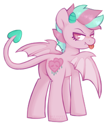 Size: 871x1028 | Tagged: safe, artist:mvnchies, oc, oc only, oc:heartbreaker, dracony, dragon, hybrid, pony, female, simple background, solo, tongue out, transparent background