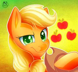 Size: 2541x2350 | Tagged: safe, artist:n-steisha25, applejack, pony, g4, bust, cutie mark, female, high res, looking at you, mare, portrait, solo