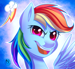 Size: 2541x2350 | Tagged: safe, artist:n-steisha25, rainbow dash, pegasus, pony, g4, bust, cutie mark, female, high res, looking at you, mare, open mouth, portrait, solo