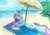 Size: 4092x2893 | Tagged: safe, artist:azzyalder, oc, oc only, pony, unicorn, beach, book, ocean, palm tree, solo, tree, umbrella