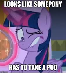 Size: 500x549 | Tagged: safe, edit, edited screencap, screencap, twilight sparkle, alicorn, pony, between dark and dawn, g4, caption, cropped, faic, female, image macro, lip bite, mare, meme, need to poop, photo, picture of a screen, solo, text, twilight sparkle (alicorn)