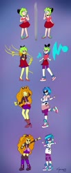 Size: 1280x3108 | Tagged: safe, artist:cyanoray, adagio dazzle, dj pon-3, vinyl scratch, oc, oc:tori, human, equestria girls, g4, character to character, mental shift, microphone, mirror, music notes, transformation, transformation sequence