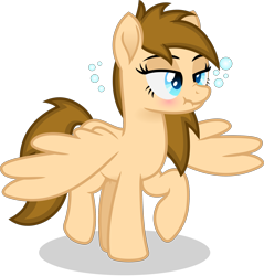 Size: 2259x2367 | Tagged: safe, artist:itspeahead, oc, oc only, oc:stellar winds, pegasus, pony, g4, blue eyes, blushing, bubble, drunk, drunk bubbles, high res, lidded eyes, raised hoof, raised leg, scrunchy face, simple background, solo, spread wings, transparent background, unfolded wings, wings