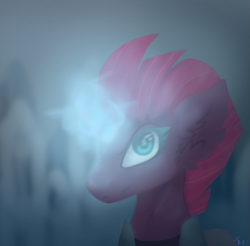 Size: 833x821 | Tagged: safe, artist:brendalobinha, tempest shadow, pony, unicorn, g4, my little pony: the movie, broken horn, bust, ear fluff, female, horn, looking at you, magic, mare, solo
