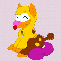 Size: 1100x1100 | Tagged: safe, artist:chili19, oc, oc only, oc:orange sky, earth pony, pony, clothes, costume, earth pony oc, eyes closed, face paint, hoodie, male, simple background, sitting, solo, stallion, tongue out