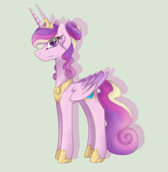Size: 1200x1228 | Tagged: safe, artist:brendalobinha, princess cadance, alicorn, pony, g4, alternate hairstyle, crown, cute, cutedance, female, gray background, jewelry, looking at you, mare, peytral, regalia, simple background, solo