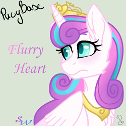 Size: 773x771 | Tagged: safe, artist:brendalobinha, artist:marty-draws, princess flurry heart, alicorn, pony, g4, base used, bust, cheek fluff, chest fluff, crown, ear fluff, female, gray background, jewelry, mare, necklace, older, older flurry heart, regalia, simple background, solo