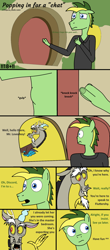 Size: 1000x2283 | Tagged: safe, artist:didgereethebrony, discord, oc, oc:didgeree, pony, anthro, comic:popping in for a "chat", g4, comic, fluttershy's cottage, gulp, implied fluttershy, knocking, trace