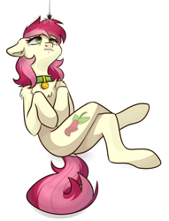 Size: 2250x2946 | Tagged: safe, artist:chibadeer, roseluck, pony, spider, g4, chest fluff, collar, commissioner:doom9454, crossed legs, ear fluff, fluffy, high res, pet tag, pony pet, rosepet, scary, teary eyes