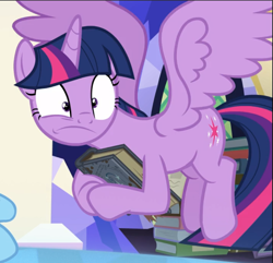 Size: 929x896 | Tagged: safe, screencap, twilight sparkle, alicorn, pony, g4, shadow play, book, cropped, faic, female, flying, solo, spread wings, star swirl's journal, twilight sparkle (alicorn), wings