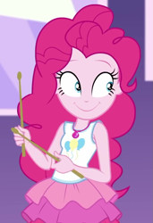 Size: 715x1044 | Tagged: safe, screencap, pinkie pie, constructive criticism, equestria girls, equestria girls series, g4, clothes, constructive criticism: pinkie pie, cropped, cute, diapinkes, drumsticks, female, geode of sugar bombs, magical geodes, rah rah skirt, skirt, smiling