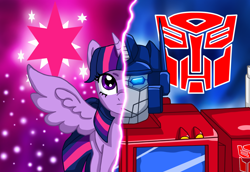 Size: 2902x2000 | Tagged: safe, artist:edcom02, twilight sparkle, alicorn, pony, g4, spoiler:comic, spoiler:friendship in disguise, autobot, crossover, high res, optimus prime, transformers, twilight sparkle (alicorn)