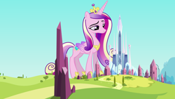 Size: 3840x2160 | Tagged: safe, artist:3luk, artist:jerryakiraclassics19, artist:mehoep, princess cadance, alicorn, pony, g4, crown, crystal empire, female, giant alicorn, giant cadance, giant pony, giantess, high res, jewelry, macro, mare, regalia