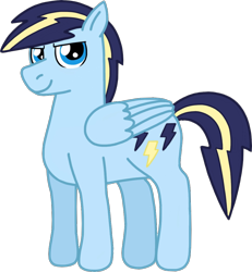 Size: 992x1075 | Tagged: safe, artist:kindheart525, oc, oc only, oc:lightning bolt, pegasus, pony, kindverse, offspring, parent:rainbow dash, parent:soarin', parents:soarindash, simple background, solo, transparent background