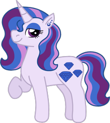 Size: 991x1102 | Tagged: safe, artist:kindheart525, oc, oc only, oc:radiant jewel, pony, unicorn, kindverse, ear piercing, earring, female, jewelry, lidded eyes, mare, multicolored hair, multicolored mane, multicolored tail, next generation, offspring, parent:fancypants, parent:rarity, parents:raripants, piercing, raised hoof, simple background, solo, story in the source, story included, transparent background