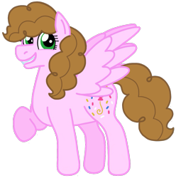 Size: 1039x1049 | Tagged: safe, artist:kindheart525, oc, oc only, oc:confetti surprise, pegasus, pony, kindverse, female, mare, offspring, parent:cheese sandwich, parent:pinkie pie, parents:cheesepie, raised hoof, simple background, smiling, solo, standing, transparent background