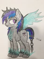 Size: 720x960 | Tagged: safe, artist:carty, oc, oc only, oc:black dusk, alicorn, pony, chains, solo, traditional art