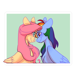 Size: 1024x1024 | Tagged: safe, artist:snowolive, fluttershy, rainbow dash, pegasus, pony, g4, blushing, bust, cute, eye contact, female, folded wings, happy, lesbian, looking at each other, mare, ship:flutterdash, shipping, simple background, smiling, wings