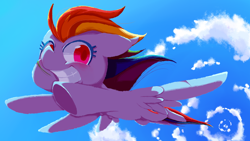Size: 1920x1080 | Tagged: safe, artist:thisis913, rainbow dash, pegasus, pony, g4, cloud, cool, cute, fast, female, flying, mare, sky, smiling, solo