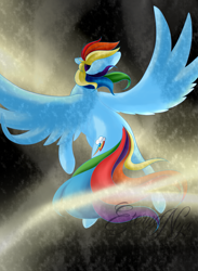 Size: 1981x2709 | Tagged: safe, artist:eternanyx-art, rainbow dash, pegasus, pony, g4, backwards cutie mark, badass, female, flying, mare, solo, spread wings, storm, wings