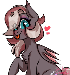 Size: 1125x1200 | Tagged: source needed, safe, artist:cottonsweets, oc, oc only, oc:efflorescence, bat pony, pony, bat pony oc, bat wings, chest fluff, female, makeup, mare, raised hoof, simple background, solo, tongue out, transparent background, wings