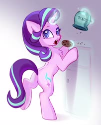 Size: 2420x2985 | Tagged: safe, artist:taneysha, starlight glimmer, pony, unicorn, back, bipedal, butt, caught, chest fluff, colored pupils, cookie, cookie jar, cookie thief, cute, female, food, glimmerbetes, glowing horn, high res, horn, magic, mare, open mouth, plot, pure unfiltered evil, solo, telekinesis