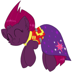 Size: 1075x1070 | Tagged: safe, artist:rainbow eevee edits, artist:徐詩珮, fizzlepop berrytwist, tempest shadow, pony, unicorn, series:sprglitemplight diary, series:sprglitemplight life jacket days, series:springshadowdrops diary, series:springshadowdrops life jacket days, g4, alternate universe, broken horn, clothes, cute, horn, paw patrol, simple background, sleeping, tempestbetes, transparent background