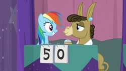 Size: 1920x1080 | Tagged: safe, screencap, matilda, rainbow dash, donkey, pegasus, pony, a trivial pursuit, g4, bell