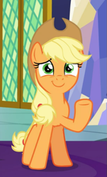 Size: 395x656 | Tagged: safe, screencap, applejack, earth pony, pony, g4, the last problem, cropped, cute, female, jackabetes, mare, raised hoof, smiling, solo
