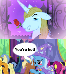 Size: 1280x1436 | Tagged: safe, edit, edited screencap, screencap, berry punch, berryshine, carrot top, cherry berry, golden harvest, goldengrape, meadow song, prince blueblood, sir colton vines iii, trixie, pony, unicorn, celestial advice, g4, the best night ever, female, male, mare, ship:bluetrix, shipping, shipping domino, stallion, straight