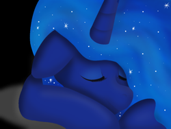 Size: 1024x768 | Tagged: safe, artist:delfinaluther, princess luna, alicorn, pony, g4, close-up, ethereal mane, eyes closed, female, floppy ears, lineless, mare, sleeping, smiling, solo, starry mane