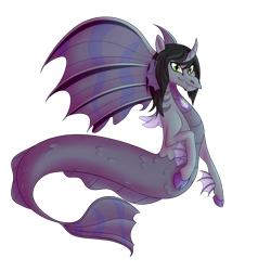 Size: 2500x2500 | Tagged: safe, artist:puddingskinmcgee, siren, cloven hooves, commission, curved horn, fins, fish tail, high res, horn, kellin quinn, looking at you, male, ponified, scales, simple background, sleeping with sirens, slit pupils, smiling, solo, transparent background