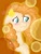 Size: 768x1024 | Tagged: safe, artist:delfinaluther, pear butter, earth pony, pony, g4, :3, blushing, bust, cute, female, floating heart, floppy ears, flower, flower in hair, heart, looking sideways, mare, orange background, pearabetes, portrait, simple background, solo, sparkling mane, three quarter view