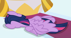 Size: 870x470 | Tagged: safe, screencap, twilight sparkle, alicorn, pony, g4, the ending of the end, cropped, female, lying down, solo, twilight sparkle (alicorn), unconscious, wings