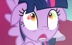 Size: 1484x937 | Tagged: safe, screencap, twilight sparkle, alicorn, pony, g4, the ending of the end, close-up, cropped, female, floppy ears, reflection, scared, solo, twilight sparkle (alicorn)