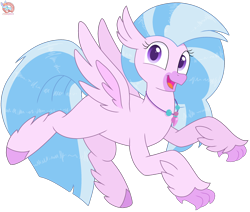 Size: 2292x1946 | Tagged: safe, artist:rainbow eevee, silverstream, classical hippogriff, hippogriff, g4, cute, daaaaaaaaaaaw, diastreamies, female, flying, jewelry, looking at you, necklace, open mouth, purple eyes, simple background, smiling, smiling at you, solo, spread wings, transparent background, vector, wings